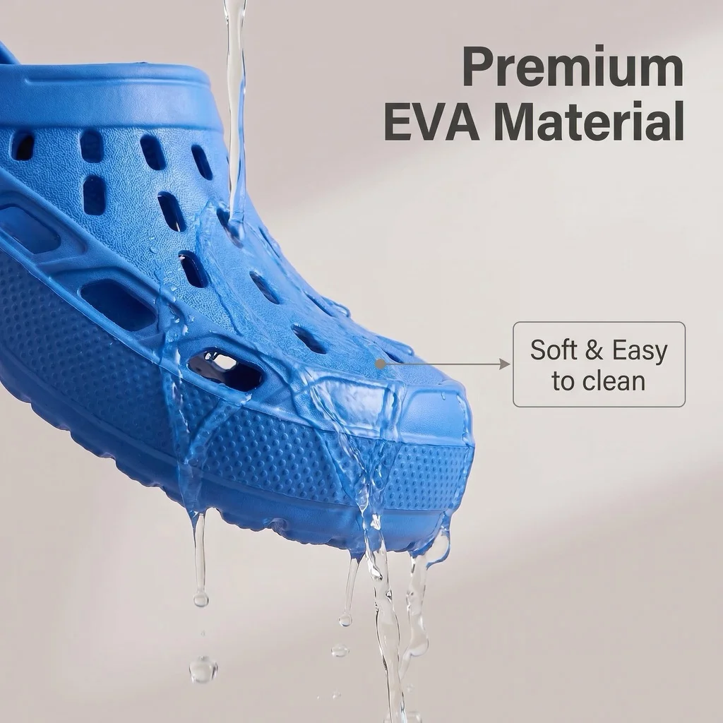 Lightweight Men EVA Slides Solid Color Breathable Hollow Slippers for Travel Beach Daily Home Use
