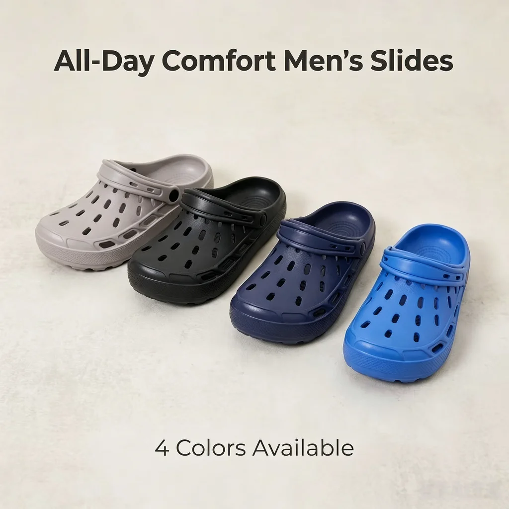 Lightweight Men EVA Slides Solid Color Breathable Hollow Slippers for Travel Beach Daily Home Use
