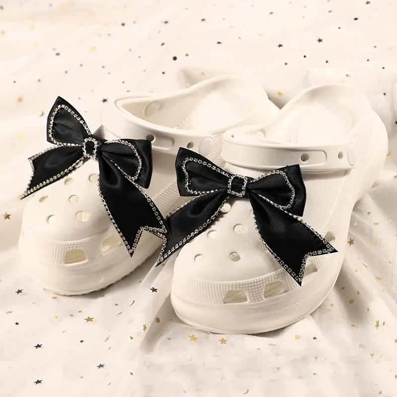 1pair Bowknot Shoe Charms for Clogs, DIY Satin Bow Shoe Decoration Charms, Removable Shoe Ornaments Clogs Sandals Accessories