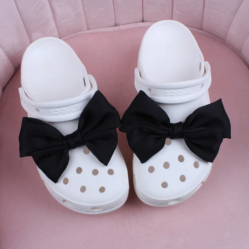 1pair Bowknot Shoe Charms for Clogs, DIY Satin Bow Shoe Decoration Charms, Removable Shoe Ornaments Clogs Sandals Accessories