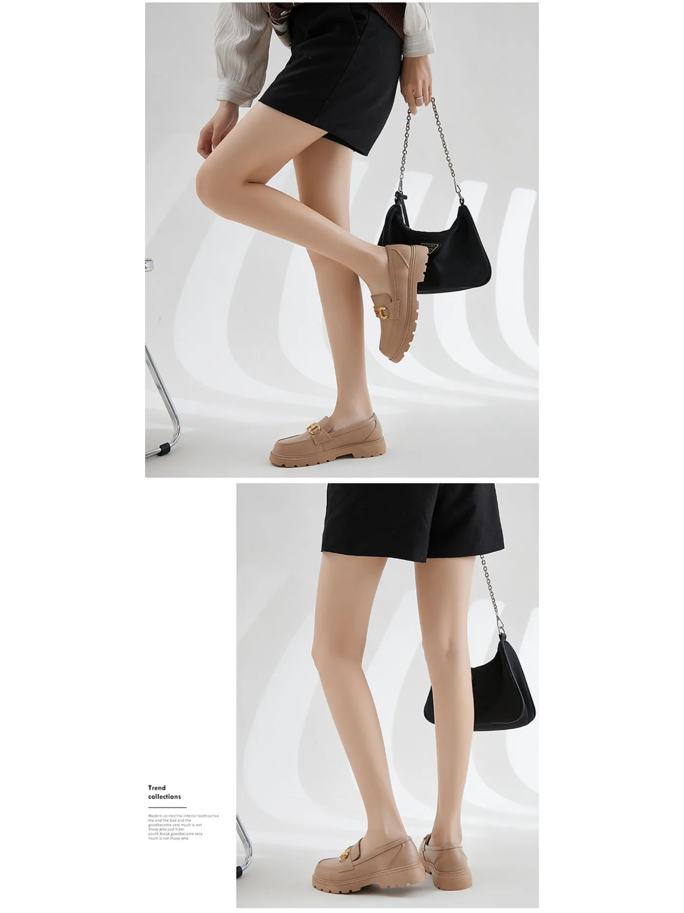 New Loafers British Style Retro Small Gold Buckle Round Head PVC One Pedal