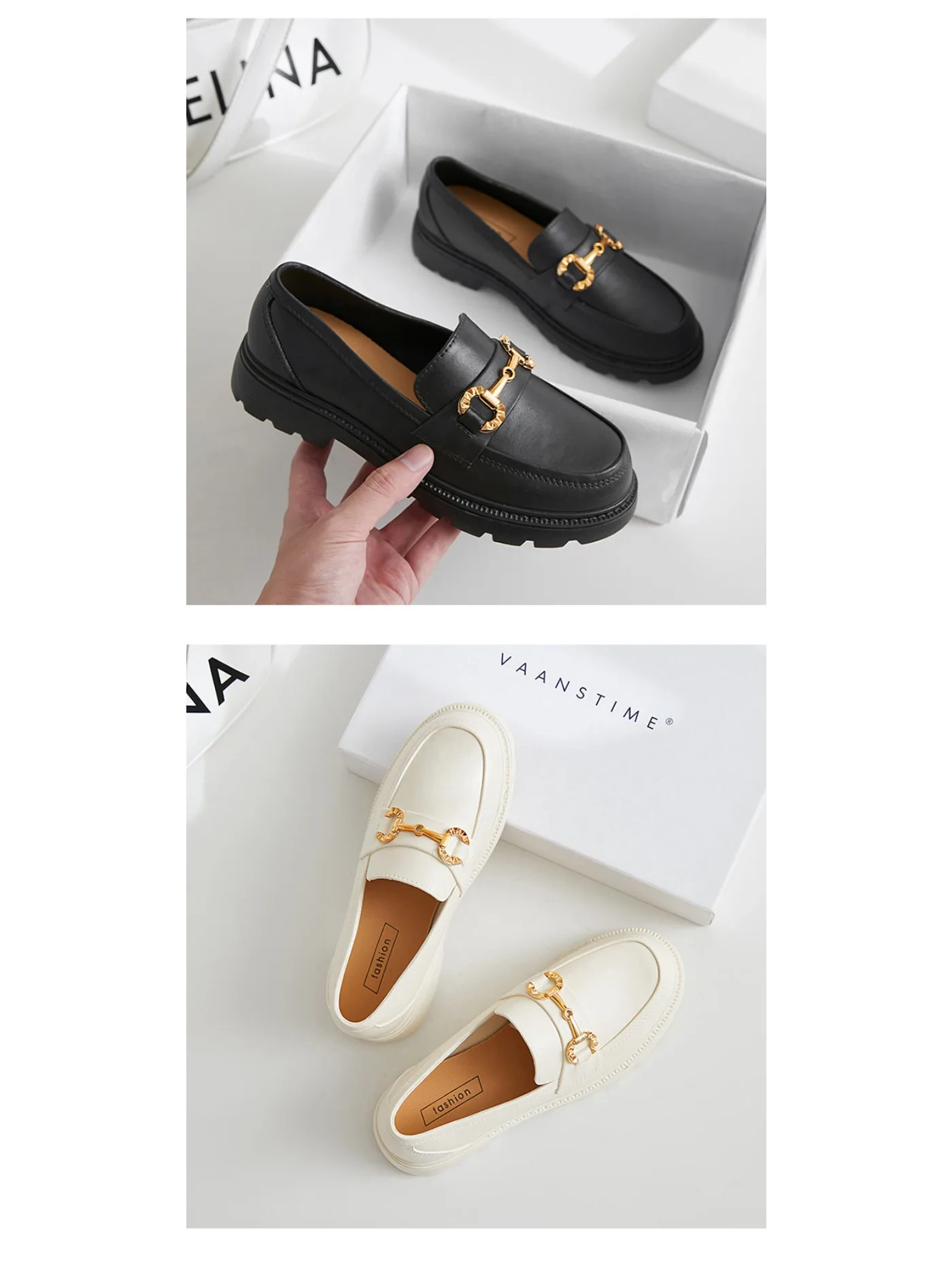 New Loafers British Style Retro Small Gold Buckle Round Head PVC One Pedal