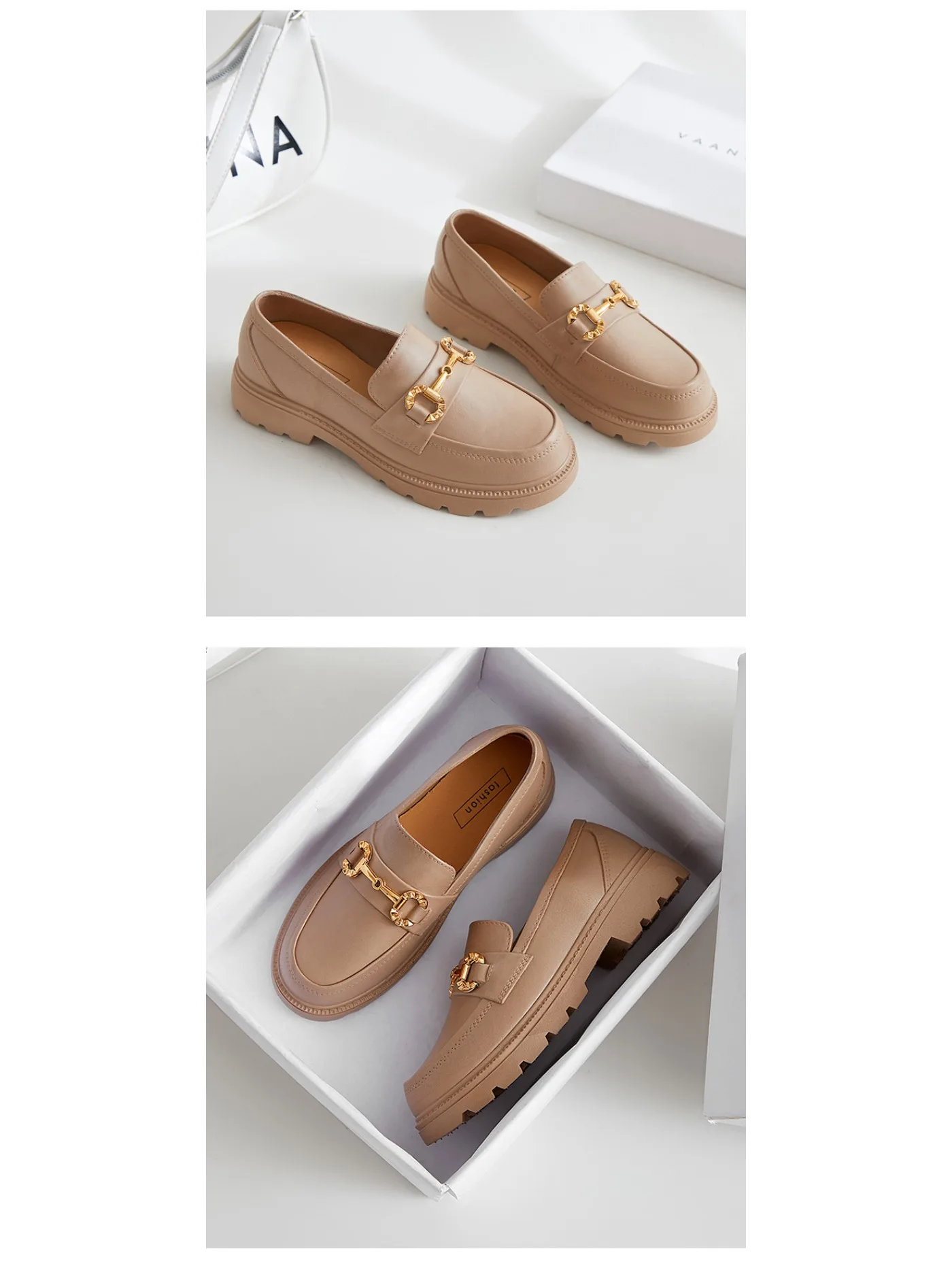 New Loafers British Style Retro Small Gold Buckle Round Head PVC One Pedal