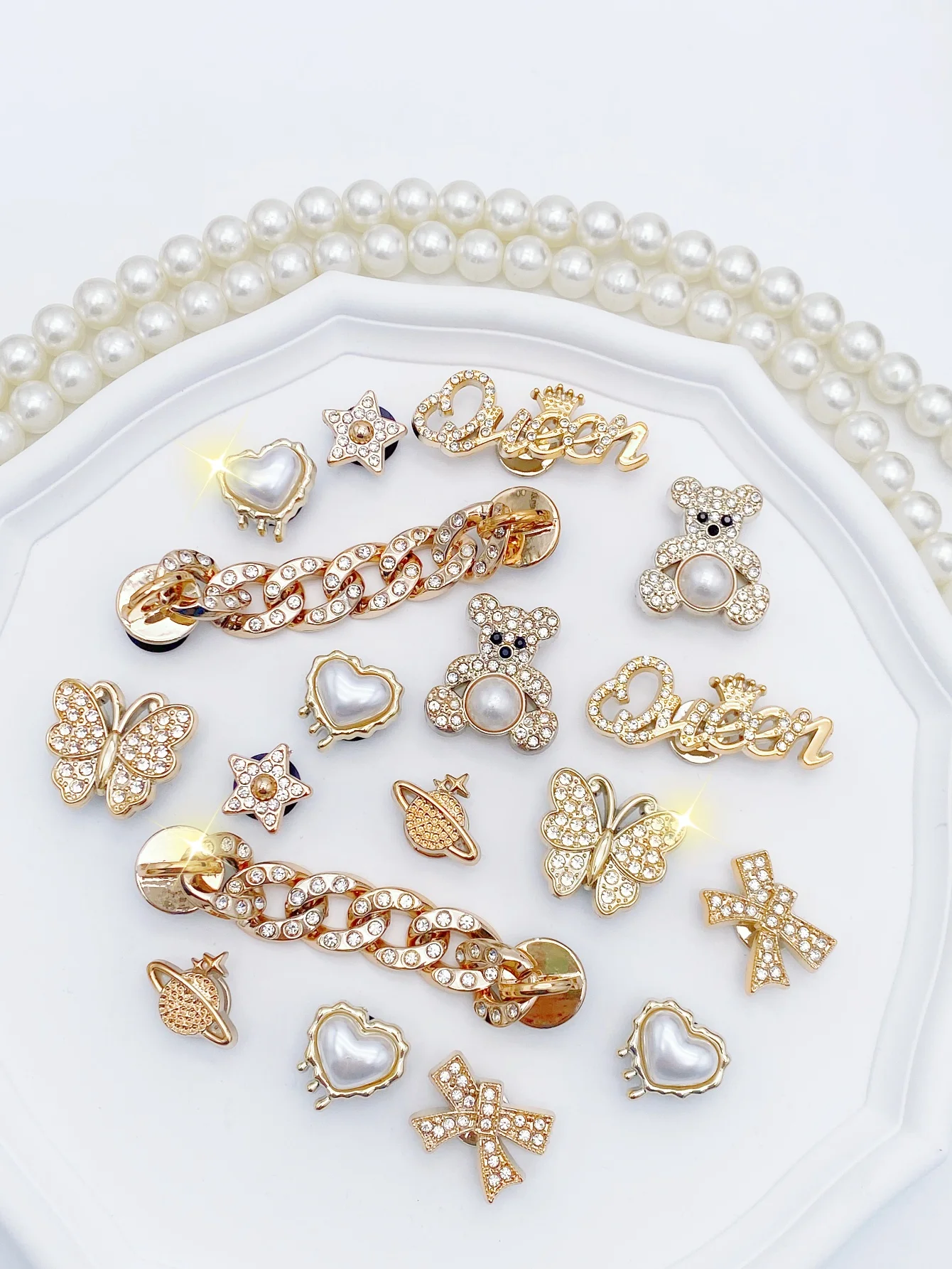 18 Pcs Fashionable & Versatile Gold Bear Chain Shoe Charms, Detachable DIY Garden Clog Accessories & Outdoor Floral Decorations