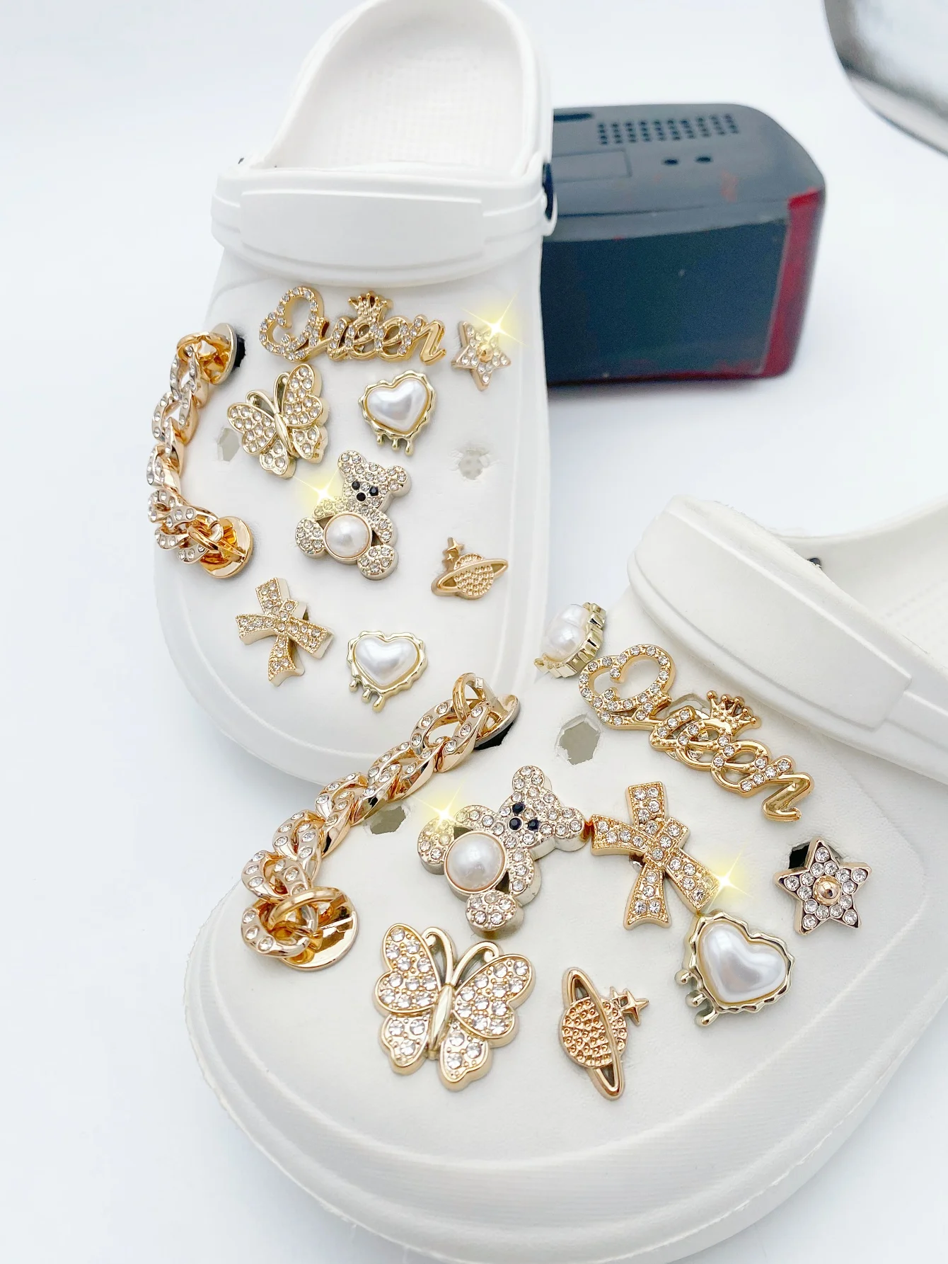 18 Pcs Fashionable & Versatile Gold Bear Chain Shoe Charms, Detachable DIY Garden Clog Accessories & Outdoor Floral Decorations