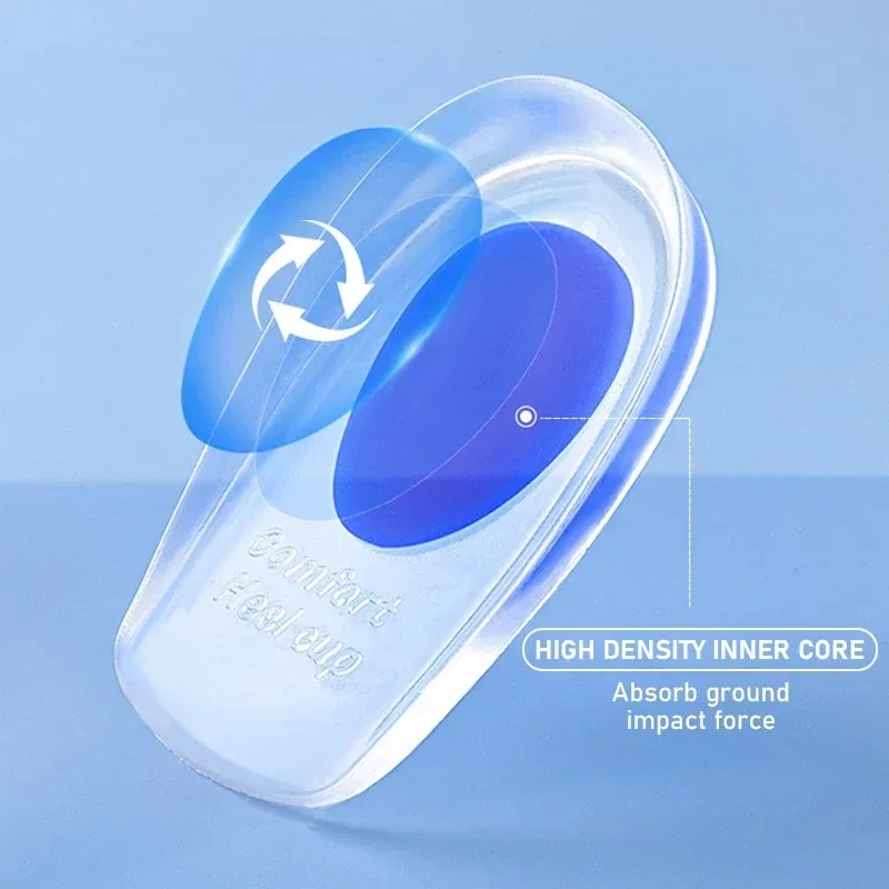 1Pair Silicone Gel Heel Insoles for Plantar Fasciitis Heel Spur U-shaped Pain Relief Protective Inserts Soft Pads for Men Women