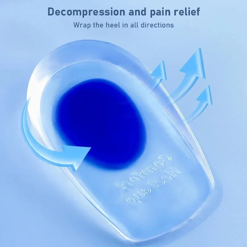 1Pair Silicone Gel Heel Insoles for Plantar Fasciitis Heel Spur U-shaped Pain Relief Protective Inserts Soft Pads for Men Women