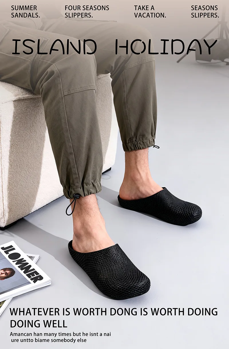 Men's Summer Breathable Clogs, Anti-Slip Outdoor Slip-On Sandals, Half-Cover Casual Work Shoes with Holes
