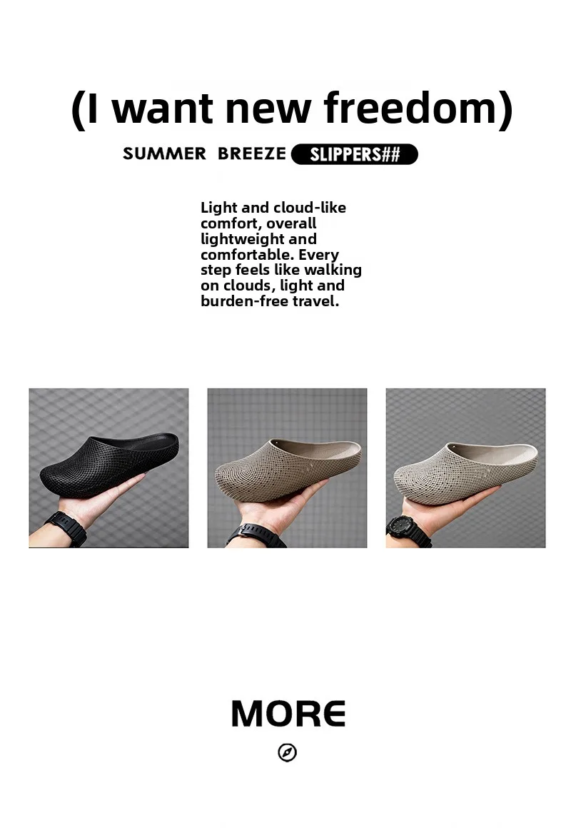 Men's Summer Breathable Clogs, Anti-Slip Outdoor Slip-On Sandals, Half-Cover Casual Work Shoes with Holes
