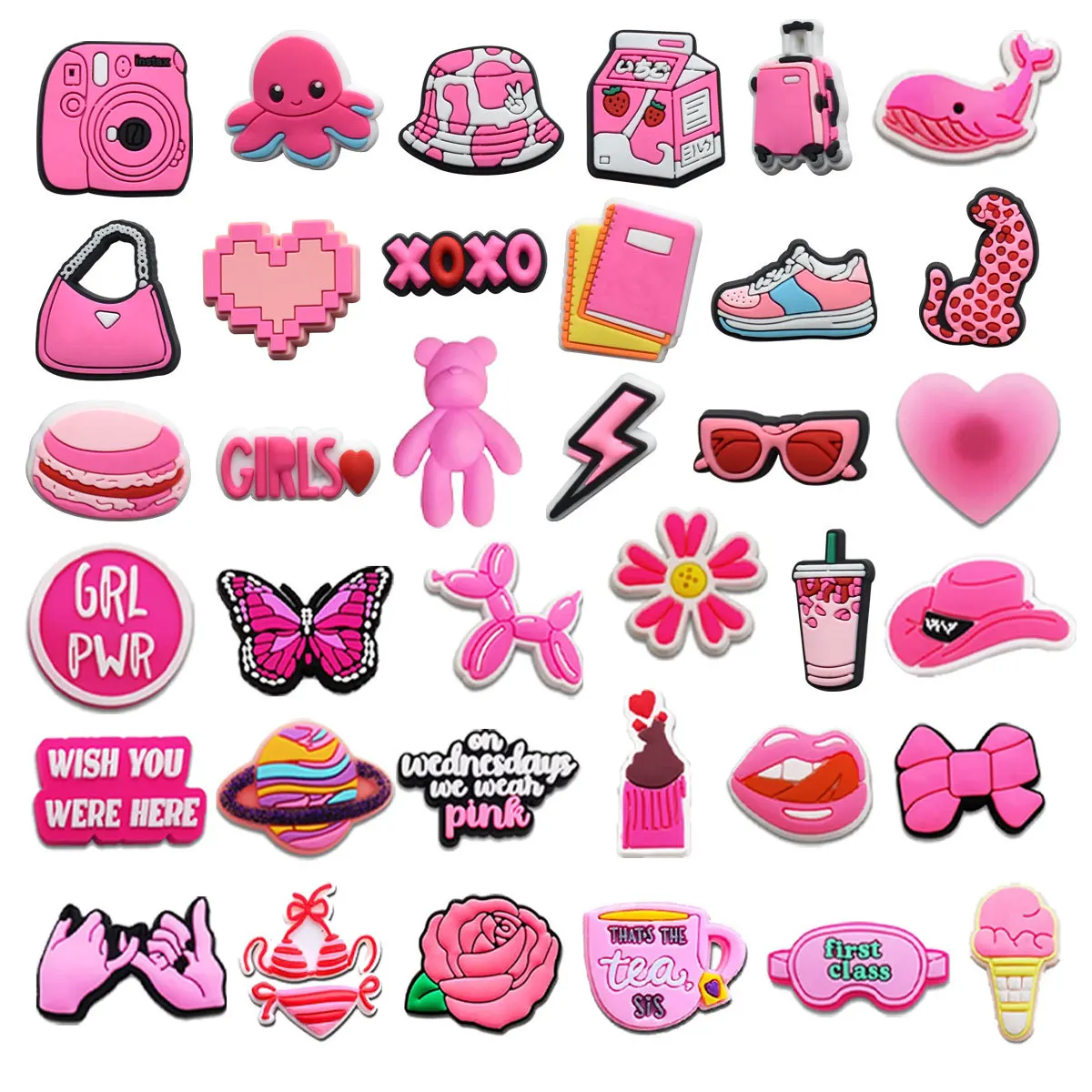PVC Shoe Charms Garden Shoe Decoration Pink Girl Bear Dog Bag Buckle for Bag Pins Clog Accessories Wristband Women Girl Gifts