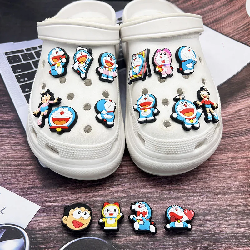 1-16pcs Doraemon Shoes Charms PVC Anime Shoe Accessories Fashion Boys Sandals Garden Shoe Buckle DIY Buckle