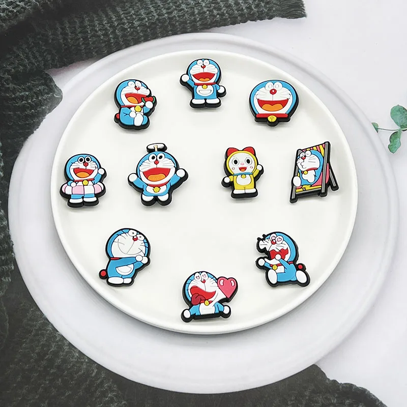 1-16pcs Doraemon Shoes Charms PVC Anime Shoe Accessories Fashion Boys Sandals Garden Shoe Buckle DIY Buckle