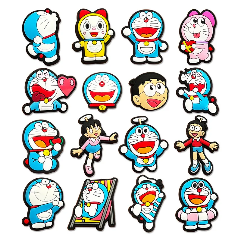 1-16pcs Doraemon Shoes Charms PVC Anime Shoe Accessories Fashion Boys Sandals Garden Shoe Buckle DIY Buckle