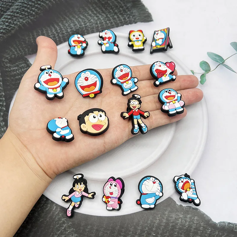 1-16pcs Doraemon Shoes Charms PVC Anime Shoe Accessories Fashion Boys Sandals Garden Shoe Buckle DIY Buckle