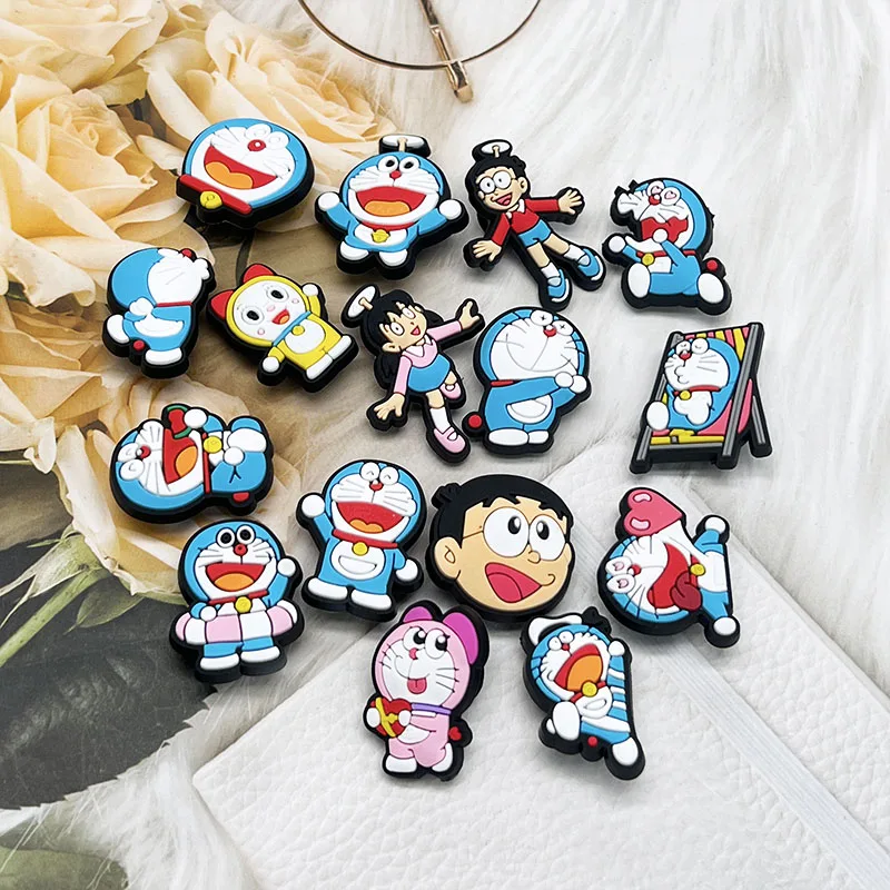 1-16pcs Doraemon Shoes Charms PVC Anime Shoe Accessories Fashion Boys Sandals Garden Shoe Buckle DIY Buckle