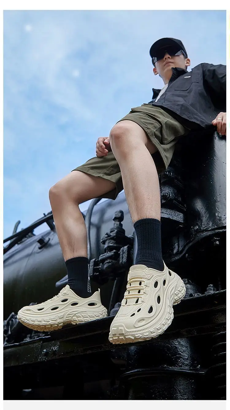 Women's Summer Shoes with Thick Soles Men's Perforated Shoes Quiet Odor Proof Water Wading Quick Drying Sports Non Slip Sandals