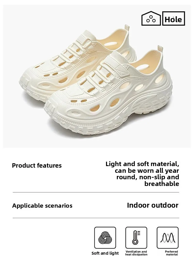 Women's Summer Shoes with Thick Soles Men's Perforated Shoes Quiet Odor Proof Water Wading Quick Drying Sports Non Slip Sandals