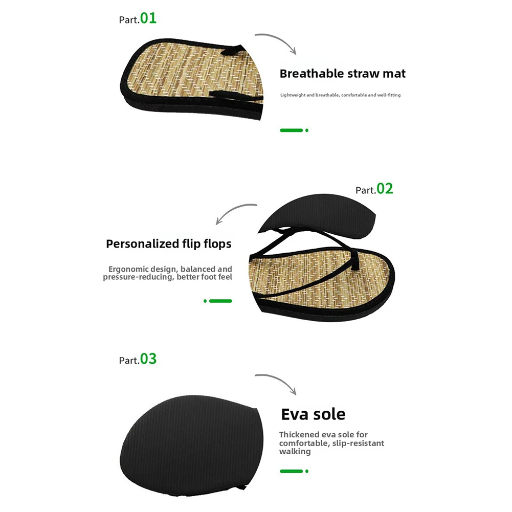 Breathable Summer Sandals,Rattan Sandals For Home/Outdoor Wear,Unisex Summer Flat Bottomed Straw Mat Slippers,For Casual Walk