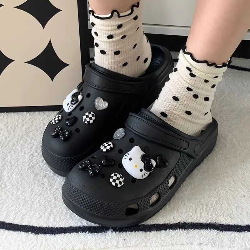 Hello Kitty Shoe Charms Set Black White Katie KT Cat Girls Women Sandals Accessories DIY Hole Shoes Slippers & Clogs Decoration