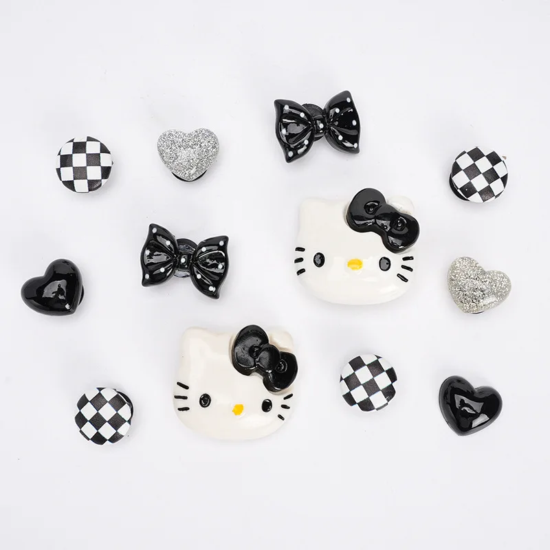 Hello Kitty Shoe Charms Set Black White Katie KT Cat Girls Women Sandals Accessories DIY Hole Shoes Slippers & Clogs Decoration