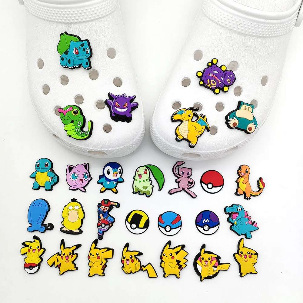 Hot Toys 1/100PCS Cartoon Pokemon Pikachu Shoe Charms Accessories Decorations PVC Classic Clog Buckle for Kids Party Xmas Gifts