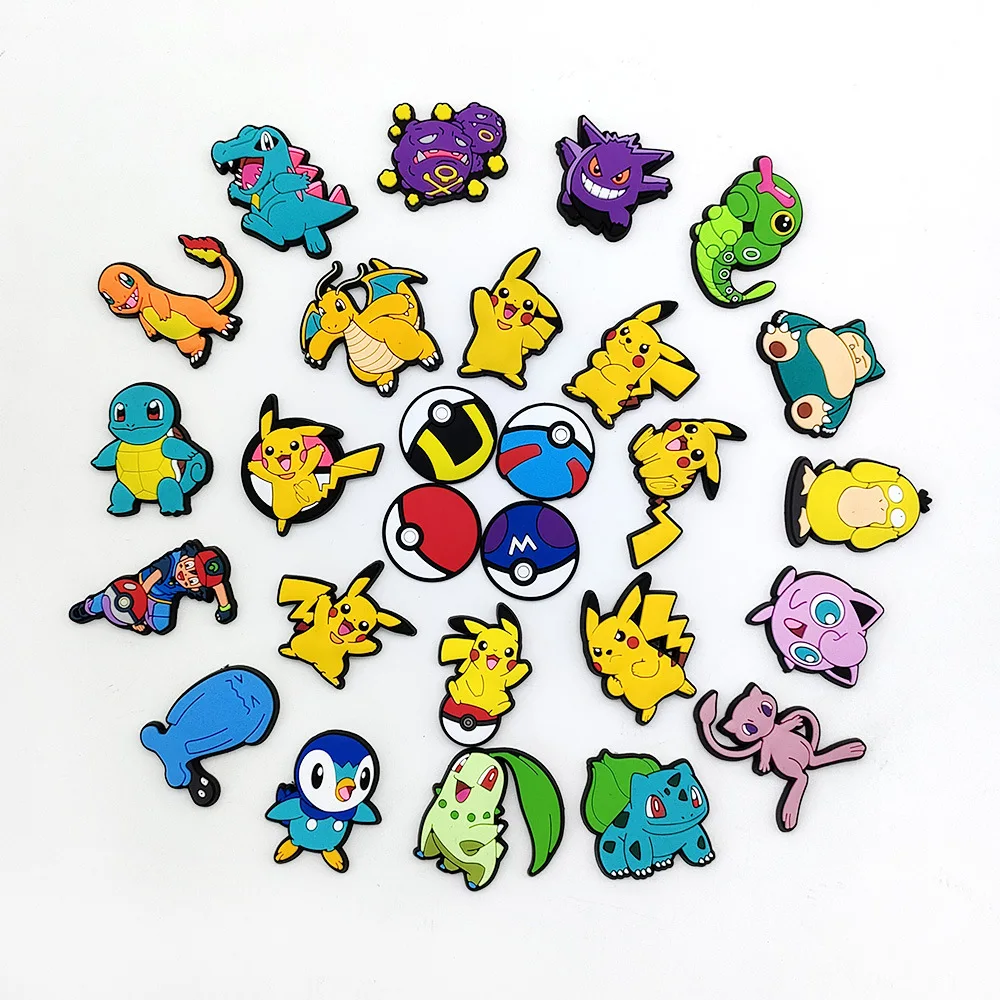 Hot Toys 1/100PCS Cartoon Pokemon Pikachu Shoe Charms Accessories Decorations PVC Classic Clog Buckle for Kids Party Xmas Gifts