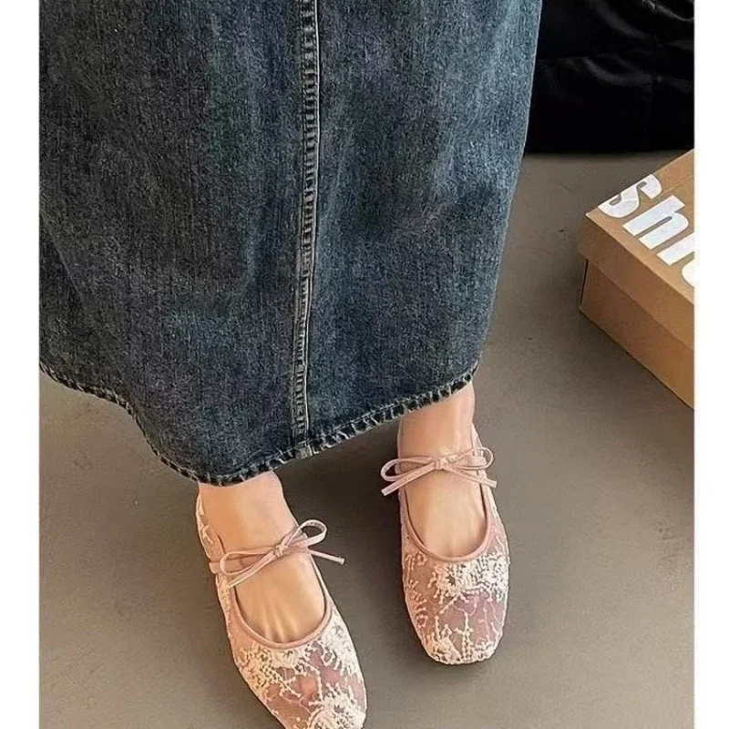 Fashionable Best Selling New Comfortable Large Size Women's Shoes Spring/ Summer Elegant Square Toe Sexy Mesh Ballet Flat Shoes