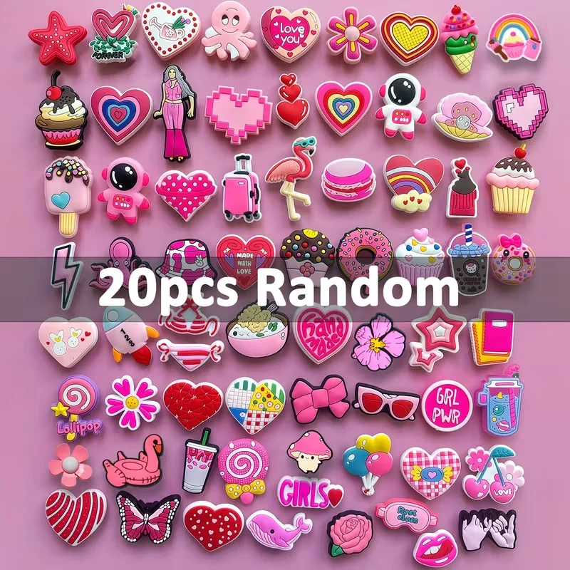 10/20/50 Sets of Randomly Mixed Pink Shoe Decorations, Pink Shoe Decoration Sets - Creative Street Style Shoe Decorations