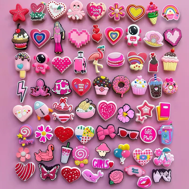 10/20/50 Sets of Randomly Mixed Pink Shoe Decorations, Pink Shoe Decoration Sets - Creative Street Style Shoe Decorations