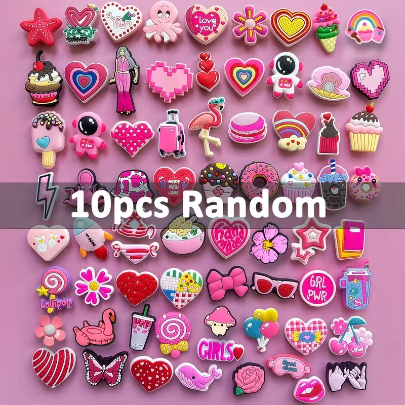 10/20/50 Sets of Randomly Mixed Pink Shoe Decorations, Pink Shoe Decoration Sets - Creative Street Style Shoe Decorations