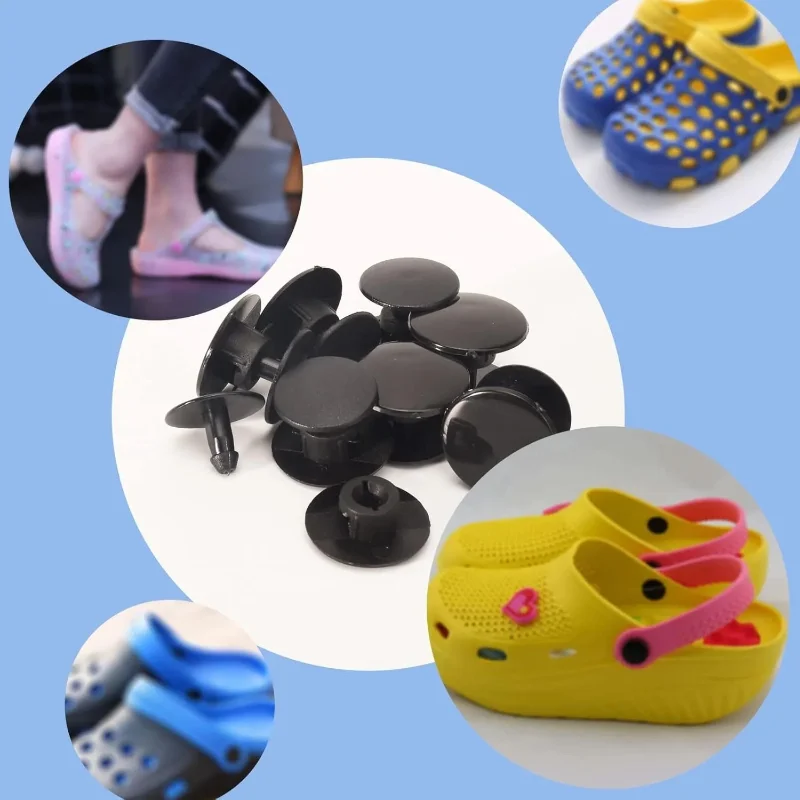 Universal Hole Shoe Buckle in White & Black for Garden Beach Use Plastic Back Strap Repair Kit for Boys & Girls