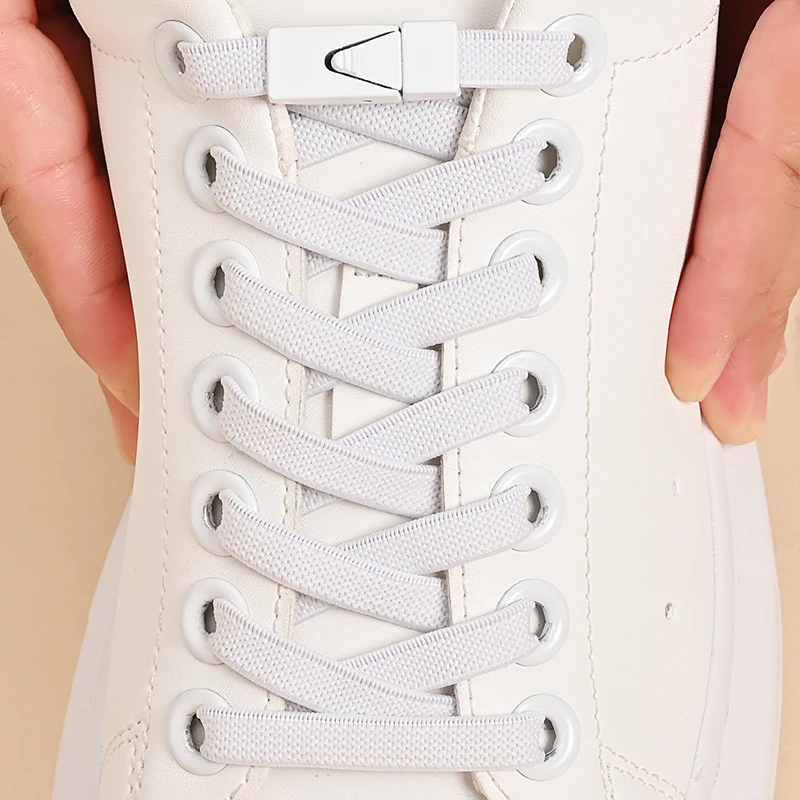 1 Pair No Tie Shoe Laces Press Lock Shoelaces Without Ties Elastic Laces Sneaker Kids Adult Widened Flat Shoelace for Shoes
