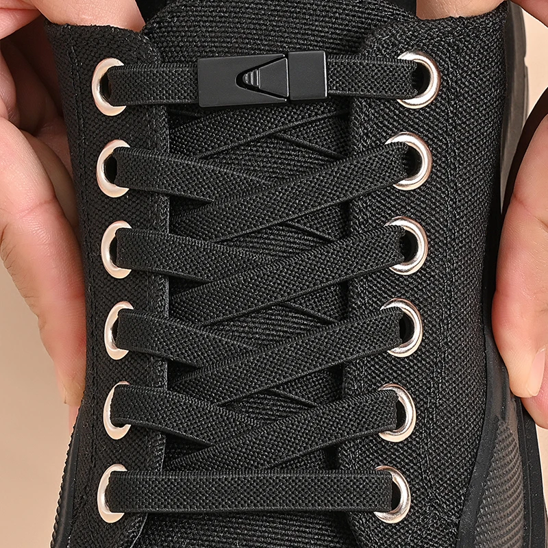 1 Pair No Tie Shoe Laces Press Lock Shoelaces Without Ties Elastic Laces Sneaker Kids Adult Widened Flat Shoelace for Shoes
