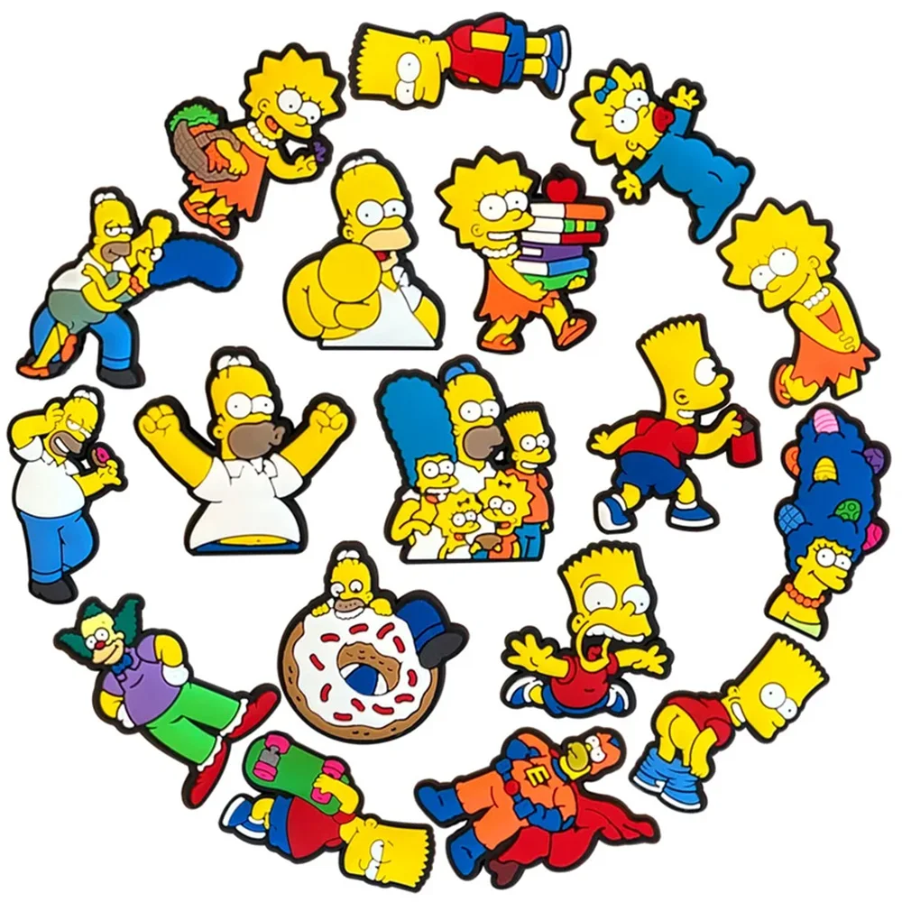 MINISO 18pcs Simpson Shoe Charms Decoration Anime Cute Sandals Shoes Accessories PVC Badges for Male and Female Children Gifs