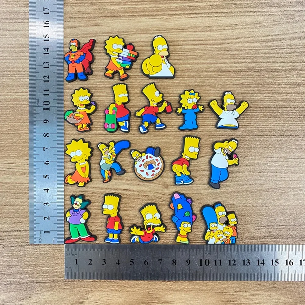 MINISO 18pcs Simpson Shoe Charms Decoration Anime Cute Sandals Shoes Accessories PVC Badges for Male and Female Children Gifs