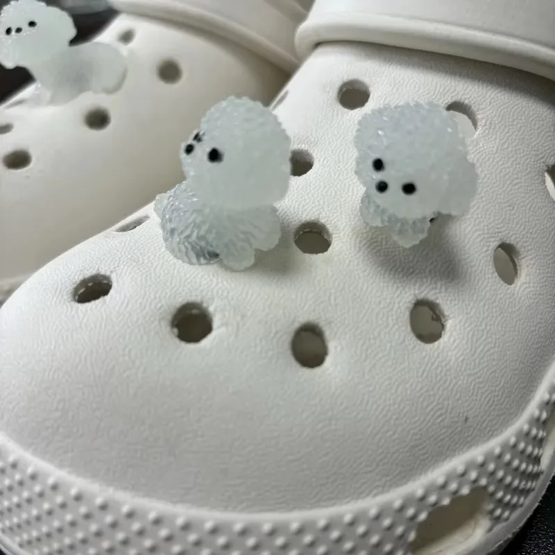 4PCS Shoe Charms Set Accessories Hole Shoe Buckle Cute White Luminous Puppy ABS Shoes Decorations for Sandals Beach Bag DIY Gift