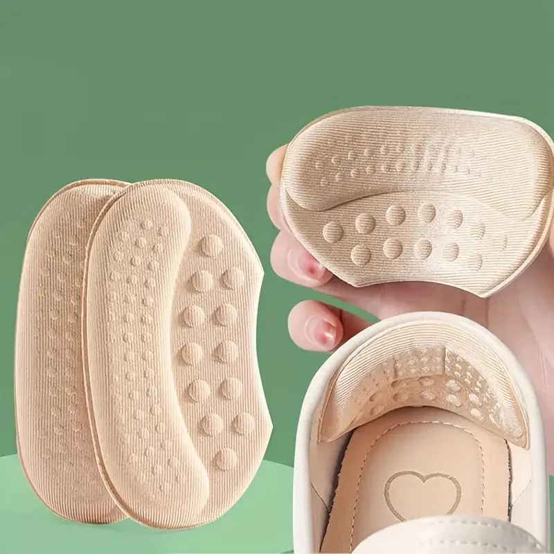 4PCS Self-Adhesive Heel Cushions - Beige/Black/Brown, Anti-Slip & Blister Prevention for Loose Shoes