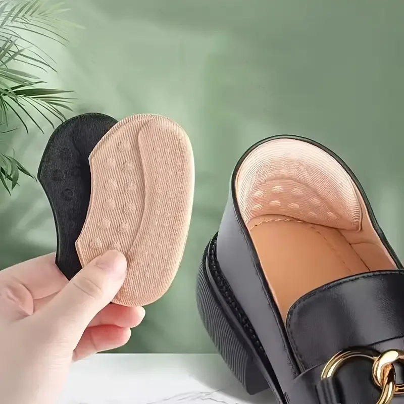 4PCS Self-Adhesive Heel Cushions - Beige/Black/Brown, Anti-Slip & Blister Prevention for Loose Shoes