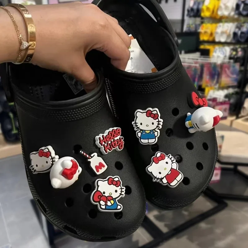 10PCS Cute 3D Hello Kitty Shoes Charms Set Red Bow & Milk Bottle Shoe Accessories Perfect Gift for Girls and Kawaii Lovers 