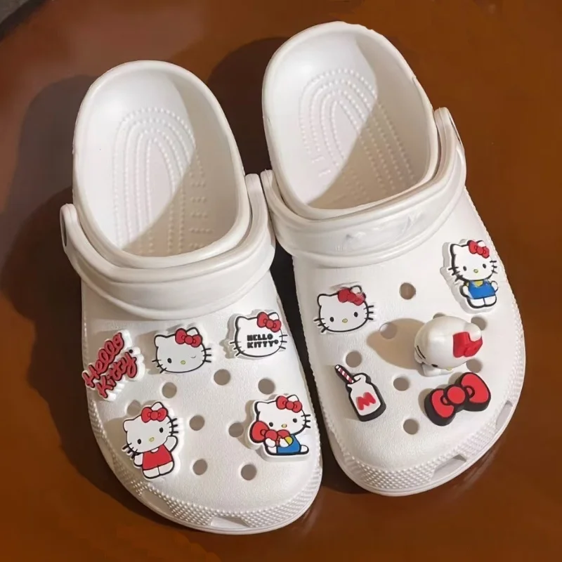 10PCS Cute 3D Hello Kitty Shoes Charms Set Red Bow & Milk Bottle Shoe Accessories Perfect Gift for Girls and Kawaii Lovers 