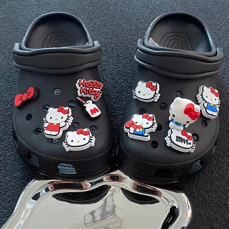 10PCS Cute 3D Hello Kitty Shoes Charms Set Red Bow & Milk Bottle Shoe Accessories Perfect Gift for Girls and Kawaii Lovers 