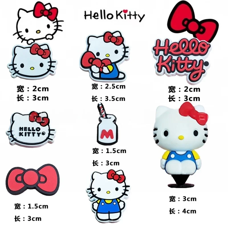 10PCS Cute 3D Hello Kitty Shoes Charms Set Red Bow & Milk Bottle Shoe Accessories Perfect Gift for Girls and Kawaii Lovers 