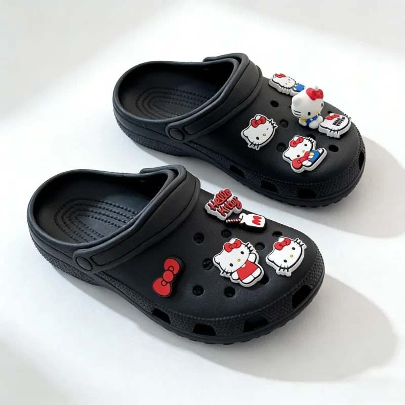 10PCS Cute 3D Hello Kitty Shoes Charms Set Red Bow & Milk Bottle Shoe Accessories Perfect Gift for Girls and Kawaii Lovers 