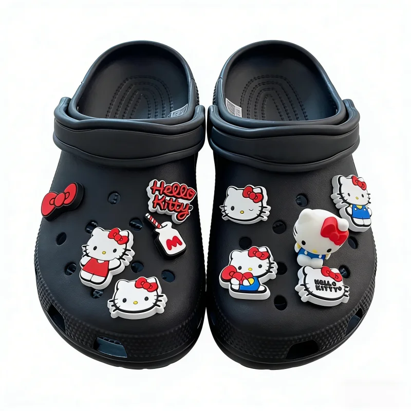 10PCS Cute 3D Hello Kitty Shoes Charms Set Red Bow & Milk Bottle Shoe Accessories Perfect Gift for Girls and Kawaii Lovers 