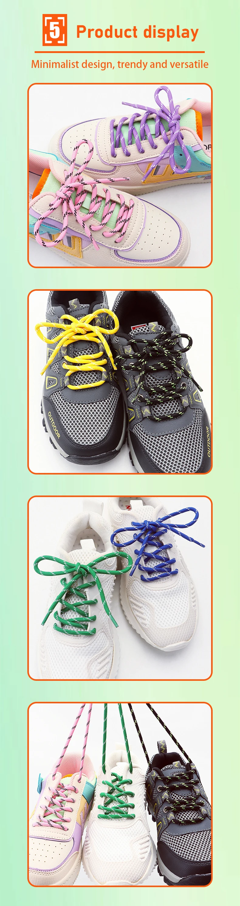 5mm Thick Round Shoelace Outdoor Sports Laces Sneaker Basketball Shoe Laces Length 100/120/140/160cm Shoe Accessories 1Pair