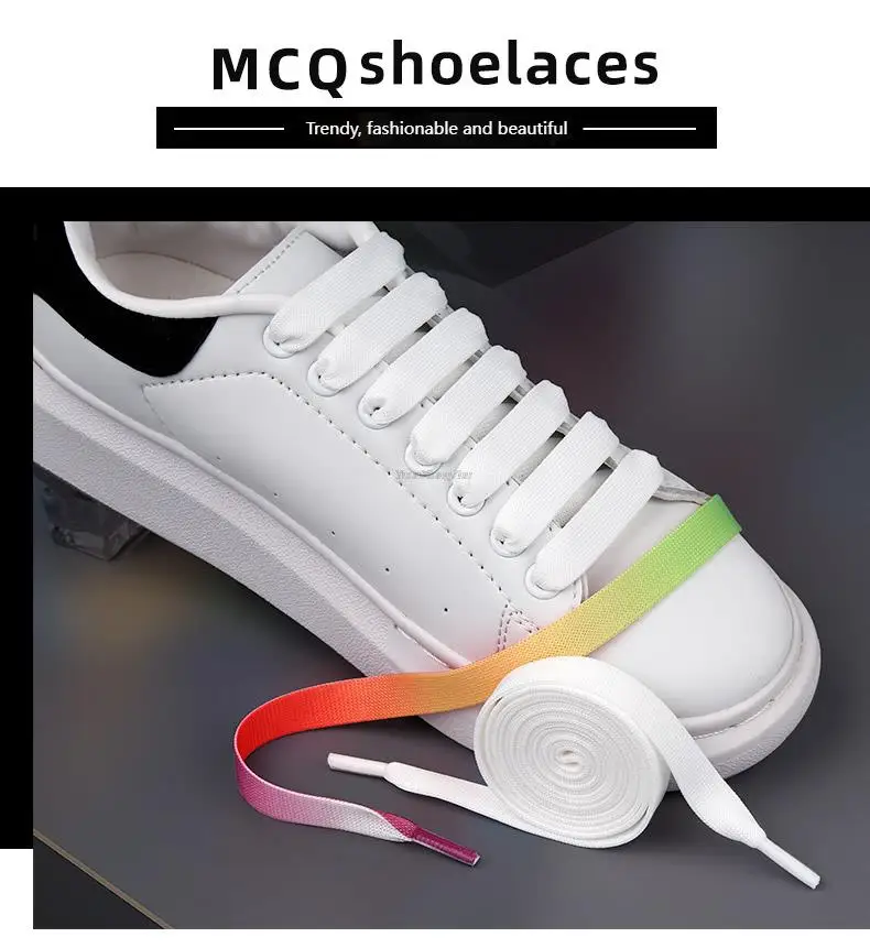MCQ Black White Shoelaces Rainbow Shoelace Sneaker Casual Shoes Laces Gradient 1.2CM Width 100/120/140CM Flat Shoe laces Strings
