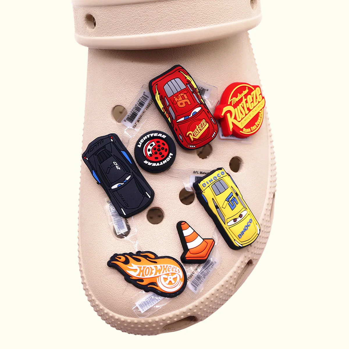 1pcs Original Movie Racing Story Shoe Charms Sandal Accessories Decorations Cartoon Cars PVC Clog Pin Clips Buckle Holiday Gifts