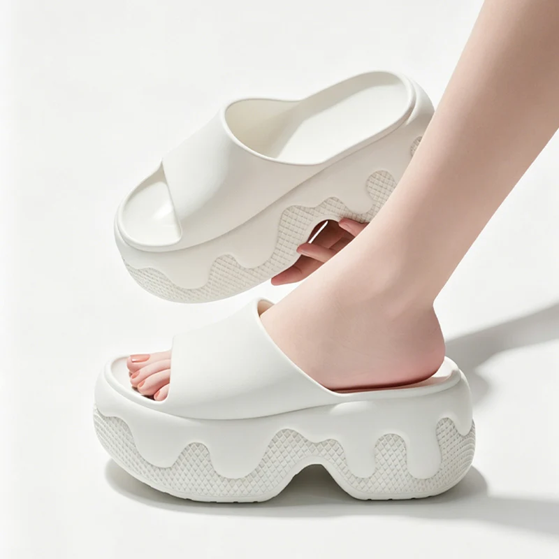Chunky Platform Ice Cream Slippers Women 2026 Summer Eva Wedge Heeled Sandals Woman Non Slip Thick Sole Beach Sandles Female
