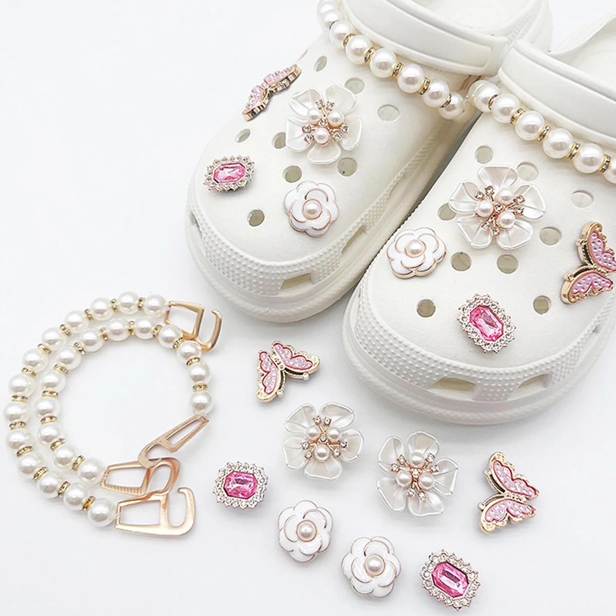 Combination Series DIY Shoe Charms for Crocs, Pearl Shoe Chains & Shoe Decorations (50PCS) Shoe Accessory Set