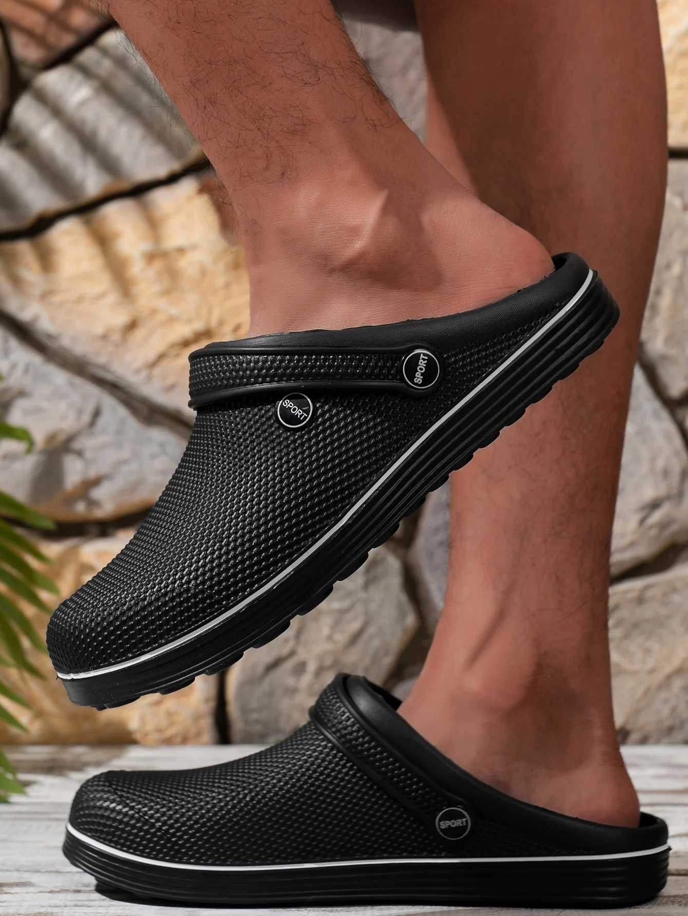 Men's All-Season Casual Simple Everyday Solid Color Eva One-Piece Flat Slip-On Closed-Toe Half-Mule Anti-Kick Anti-Splash Fishing Shoes Beach Shoes
